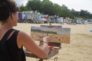 Artist Sarah Allbrook at Paint Out Norfolk, Wells Beach