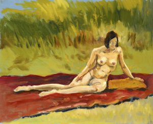 Painting by Neil Warren of a nude life model