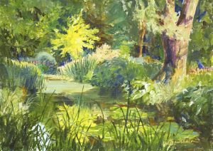 Painting by Sarah Luton of Gooderstone Water Gardens, Norfolk