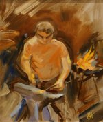 Artist Jerome Hunt, 'Jason the Blacksmith', Norfolk Showground, Oil, 10x12in, £200