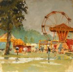 Artist Mo Teeuw, 'Not So Much Fun at the Fair', Norfolk Showground, Oil, 10x10in, £290