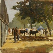 Artist Mo Teeuw, 'Waiting To Go in the Ring', Norfolk Showground, Oil, 10x10in, £290