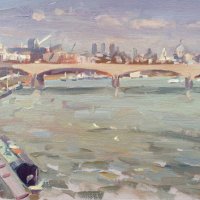 Artist Rod Major, View from Charing Cross Bridge, London, Oil on board, £295