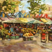 Artist Robert Nelmes 'Norwich Market', £950 Oil, 100x50cm, Paint Out Norwich 2016 - Freestyle First Prize
