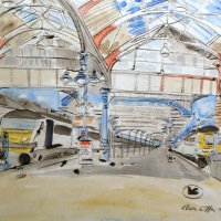 Artist Eloise O'Hare, Anglia Choo Choo, Mixed Media, 70x50cm, £420, Paint Out Norwich 2016. Photo by Katy Jon Went