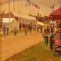 Artist Rod Major, 'Grand Stand Flags', Norfolk Showground, Oil on Board, 10x8in, £295