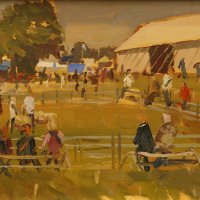 Artist Rod Major, 'Sheep Ring 2', Norfolk Showground, Oil on Board, 10x8in, £295