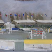 Artist Tom Cringle, 'Flagpoles', Norfolk Showground, Acrylic on board, 60x40cm, Photo by KJW