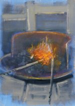 Tom Cringle, 'Irons in the Fire', Norfolk Showground, Acrylic on board, 24x34cm, <a href='http://www.paintout.org/artists/tom-cringle#buy
'>FOR SALE</a> Artist Tom Cringle, 'Irons in the Fire', Norfolk Showground, Acrylic on board, 24x34cm, Photo by KJW