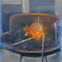 Artist Tom Cringle, 'Irons in the Fire', Norfolk Showground, Acrylic on board, 24x34cm, Photo by KJW