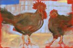 Artist Tom Cringle, 'Red Chickens', Norfolk Showground, Acrylic on board, 60x40cm, Photo by KJW