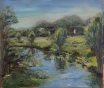 Artist Eleanor Alison, 'Tranquil Water Meadow', River Stour, Sudbury, Oil, 12x10in, £160. Paint Out Sudbury 2018. Photo © Katy Jon Went