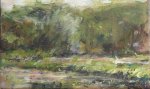 Artist Andrew Horrod, 'A Bend in the River Stour', By a Bridge on the Valley Trail, Sudbury, Acrylic, 5x7in, £140. Paint Out Sudbury 2018. Photo © Katy Jon Went