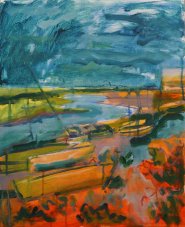 Artist Jack Godfrey, 'Red Notes', Wells-next-the-Sea, Mixed Media, 40x50cm, £320. Paint Out Wells 2018