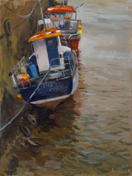 Artist Paul Alcock, 'Fishing Boats, Wells Harbour', Wells-next-the-Sea, Oil, 16x12in, £275. Paint Out Wells 2018