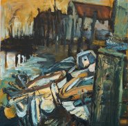 Artist: Susan Isaac, Title: Boats at Blakeney, Location: Blakeney, Media: Oil on canvas, Size: 40x40cm, £575