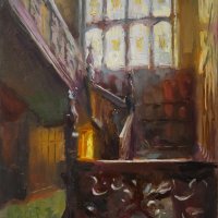 Artist Rob Pointon, 'Light on Staircase', Colman's Factory, Oil, 50x40cm, £750. Paint Out Norwich 2018
