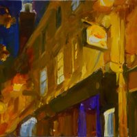 Artist: Rob Pointon, Title: Goat Lane at Night, Location: Off Pottergate, Media: Oil, Size: 16x12in, £550