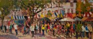 Artist: Sarah Allbrook, Title: Saturday Morning, Norwich, Location: Norwich Market, Media: Oil, Size: 12x24in, SOLD