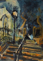 Artist: Susan Isaac, Title: Up The Steps (St Peter Mancroft), Location: Off Norwich Market, Media: Oil, Size: 30x40cm, £400