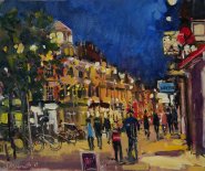 Artist: Sarah Allbrook, Title: Exchange Street Nocturne, Location: Norwich Market, Media: Oil, Size: 10x12in, £220