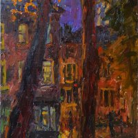 Artist: Emily Faludy, Title: Tombland – Evening, Location: Tombland, Media: Oil, Size: 16x12in, £450