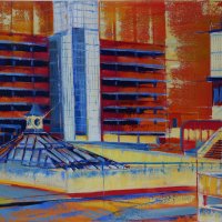 Artist Hannah Bruce, 'Cult 1960s', Anglia Square, Oil, 50x40cm, SOLD. Paint Out Norwich 2018