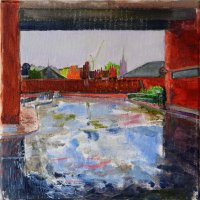 Artist: John Behm, Title: Modernist Signals Thru the Murk, Location: Anglia Square, Media: Oil, Size: 10x10in, £200
