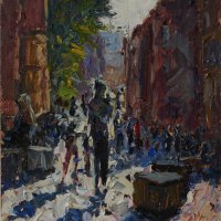 Artist: Emily Faludy, Title: From St. George's Bridge (Looking Into the Light), Location: St. Georges Bridge, Media: Oil, Size: 12x10in, £350