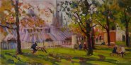 Artist: Sarah Allbrook, Title: Sunny Afternoon, Castle Gardens, Location: Norwich Castle, Media: Oil, Size: 16x8in, £300