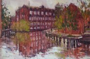 Artist: Sarah Allbrook, Title: Art School Reflections, Location: Fye Bridge, Media: Oil, Size: 12x18in, SOLD