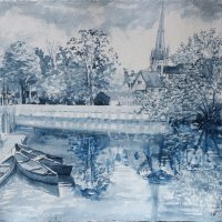 Artist: Hannah Bruce, Title: One the Water - Norwich, Location: River Wensum, Media: Ink, Size: 50x41cm, £295