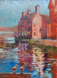 Artist: Stephen Johnston, Title: Two Fine Ducks, Location: Friar's Quay, Norwich, Media: Oil, Size: 16x26in, £190