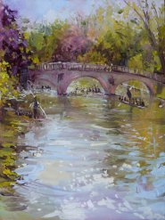 Artist: Sarah Allbrook, Title: View From Garrett Hostel Bridge, Location: Cambridge Backs, Media: Oil, Size: 40x30cm, £300