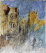 Artist: Susanna Field, Title: Not Quite a Nocturne - King's, Location: King's Parade, Media: Mixed Media, Size: 23x21cm, £100