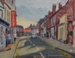 Artist: Emma Perring, Title: Cleaning Windows on the Sunny Side of the Street, Location: High St, Holt, Media: Oil, Size: 30x40cm, SOLD at £340