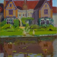 Artist Robert Dearman, 'Elsing Hall Reflections', Elsing Hall, Dereham, Norfolk, Oil, 7x10in, £225. Paint Out Gardens 2019