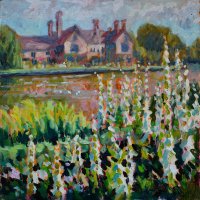 Artist Stephen Johnston, 'Foxgloves', Elsing Hall, Dereham, Norfolk, Oil, 16x16in, £220. Paint Out Norfolk Gardens 2019, Third Prize