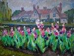 Artist Stephen Johnston, 'Irises', Elsing Hall, Dereham, Norfolk, Oil, 12x16in, £220. Paint Out Gardens 2019