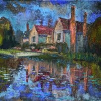 Artist Stephen Johnston, 'Autumn Reflection', Elsing Hall, Dereham, Norfolk, Oil, 16x20in, £240. Paint Out Gardens 2019