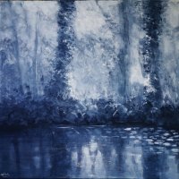 Artist Wendy Kimberley, 'Reflections', Elsing Hall, Dereham, Norfolk, Acrylic, 50x50cm, £350. Paint Out Gardens 2019