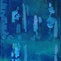 Artist Jack Godfrey, 'Woods in Blue', Elsing Hall, Dereham, Norfolk, Acrylic, 8x10in, £140. Paint Out Gardens 2019