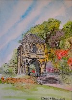 Artist Eloise O'Hare, 'Trinity Tryptic', Bishop's House Gardens, Norwich, Mixed Media, 7.5x10.5in(3), £110 (£300 set). Paint Out Gardens 2019, Spirit of Plein Air Award