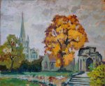 Artist Stephen Johnston, 'Ochre Fall', Bishop's House Gardens, Norwich, Oil, 16x20in, £350. Paint Out Gardens 2019