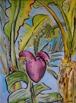 Artist Eloise O'Hare, 'Bishop's Banana', Bishop's House Gardens, Norwich, Watercolour, 10x14in, £200. Paint Out Gardens 2019
