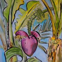 Artist Eloise O'Hare, 'Bishop's Banana', Bishop's House Gardens, Norwich, Watercolour, 10x14in, £200. Paint Out Gardens 2019