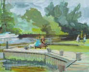 Artist Amanda Barrett, Boardwalk, Ferry House, Surlingham, Surlingham, Acrylic, 24x30cm, £190. Paint Out Norfolk 2020