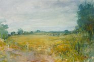Artist Richard Bond, Landscape near Surlingham, SurlinghamBramerton, Watercolour, 13x20in, £250. Paint Out Norfolk 2020