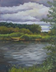 Artist Charlotte Kearsley, The River Yare at Surlingham, Surlingham, Oil, £180. Paint Out Norfolk 2020