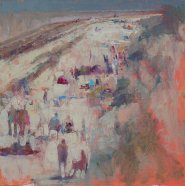 Artist Sam Robbins, Peaches and Suncream, Winterton-on-Sea, Oil, , £300. Paint Out Norfolk 2020